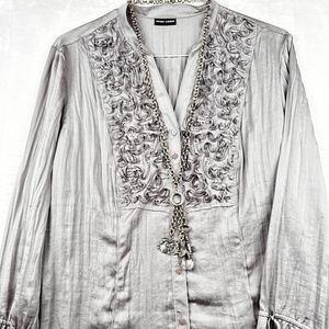 Gerry Weber Grey Beautiful Blouse with Embellished Neckline